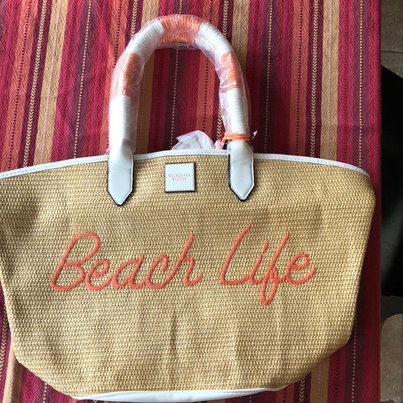 Victoria's Secret Tan and Orange Beach Life Tote - Picture 1 of 1
